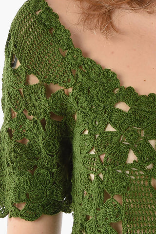T-shirt CLAP a Fiori Lavorata all'Uncinetto con Scollo Ampio