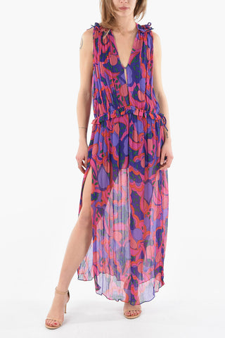Silk-chiffon ALSAW Sleeveless Dress with Waist Drawstring