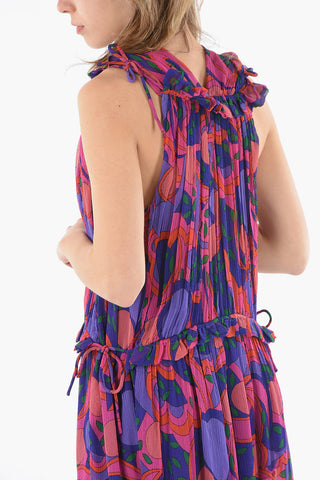 Silk-chiffon ALSAW Sleeveless Dress with Waist Drawstring