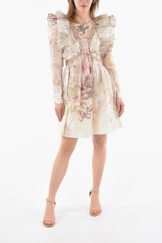 THE DANCER Linen Silk Organza Mini Dress with ALABASTER GARDEN Print