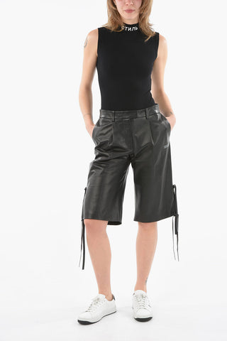 LEATHER Shorts in Pelle con Dettagli Lace-up