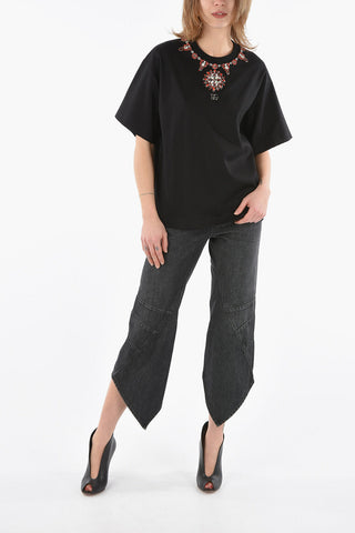 Short Sleeved Crewenck T-shirt Embelished With Rhinestones