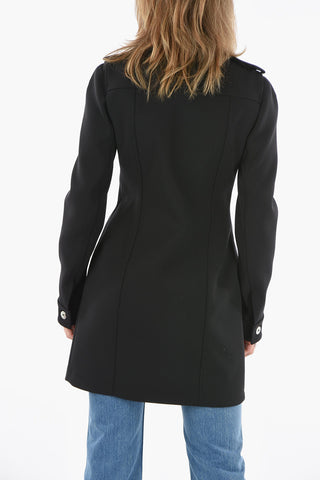 Pointed Collar Strecth Wool Minidress with Shoulder Flashes
