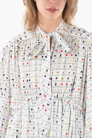 Vestito A Maniche Lunghe Stampato Con Collo A Fiocco