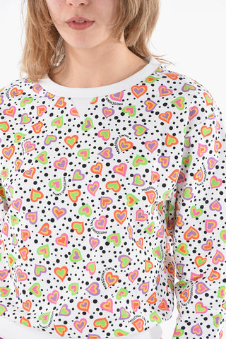 SWIM Felpa Girocollo con Fantasia Cuori e Logo