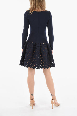 Vestito in Maglia Stretch con Ricami Laserati