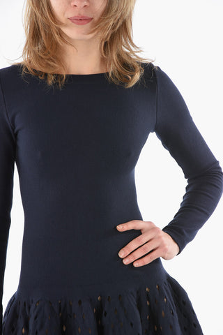 Vestito in Maglia Stretch con Ricami Laserati