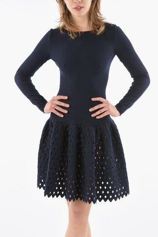 Vestito in Maglia Stretch con Ricami Laserati