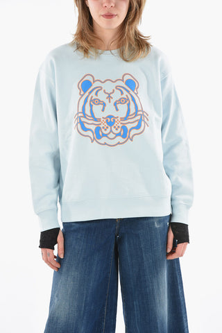 Brushed-cotton Crewneck Sweatshirt with TIGER CREST Logo Print