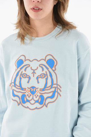 Brushed-cotton Crewneck Sweatshirt with TIGER CREST Logo Print