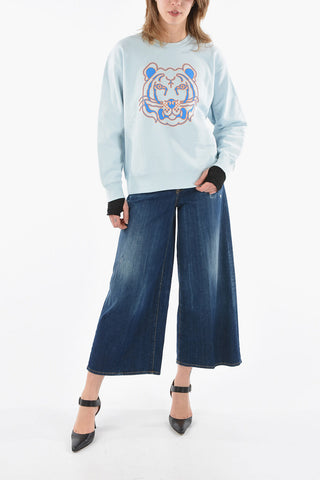 Brushed-cotton Crewneck Sweatshirt with TIGER CREST Logo Print