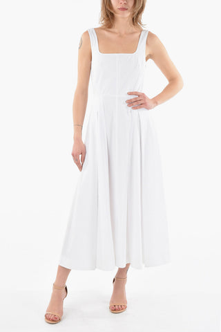 Cotton-poplin FAIDA Flared Midi Dress with Squared Neckline