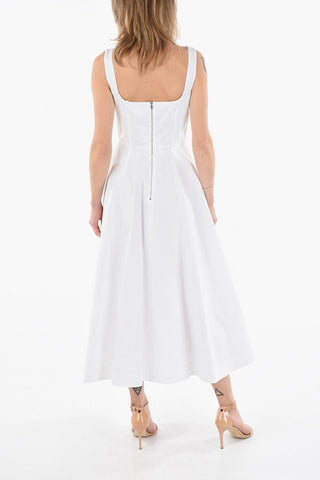 Cotton-poplin FAIDA Flared Midi Dress with Squared Neckline