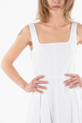 Cotton-poplin FAIDA Flared Midi Dress with Squared Neckline