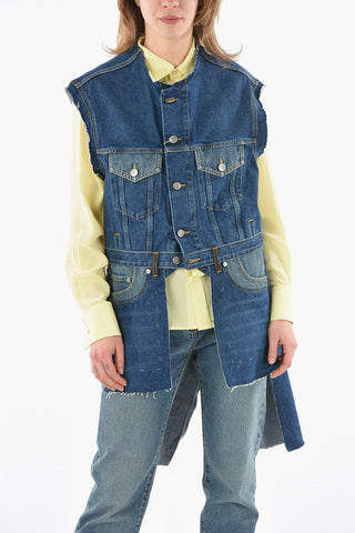 MM1 Vintage Details All Over Denim Vest with Raw Cut Edges