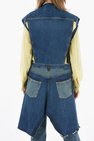 MM1 Vintage Details All Over Denim Vest with Raw Cut Edges