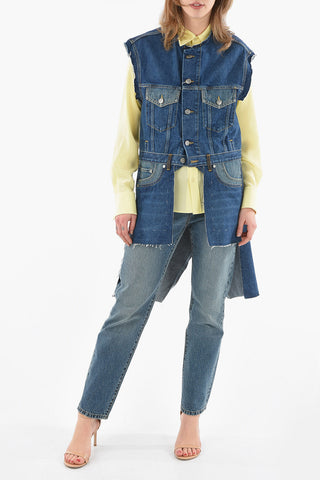 MM1 Vintage Details All Over Denim Vest with Raw Cut Edges