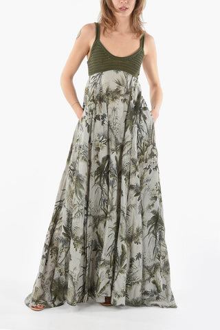 Linen HO'OKIPA Flared Long Dress in Toile de Juoy Print with Crochet Top