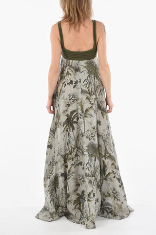 Linen HO'OKIPA Flared Long Dress in Toile de Juoy Print with Crochet Top