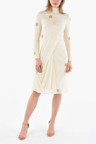 Silk-satin Draped Midi Dress detailed with Gold-toned Stars