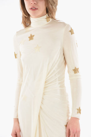 Silk-satin Draped Midi Dress detailed with Gold-toned Stars