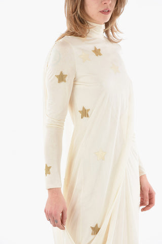 Silk-satin Draped Midi Dress detailed with Gold-toned Stars