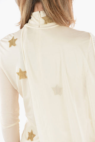 Silk-satin Draped Midi Dress detailed with Gold-toned Stars