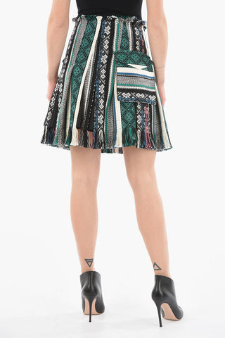 Cotton-jacquard RUG Miniskirt with Fringed Hems