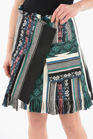 Cotton-jacquard RUG Miniskirt with Fringed Hems