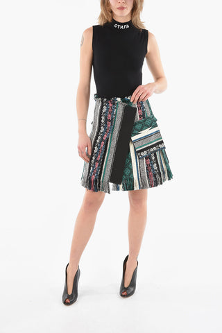 Cotton-jacquard RUG Miniskirt with Fringed Hems