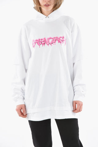 T-shirt A Manica Lunga Con Cappuccio e Stampa Logo
