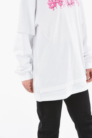 T-shirt A Manica Lunga Con Cappuccio e Stampa Logo