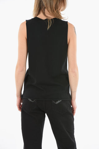 Virgin Wool Short Sleeved Top With Jewel Brooch