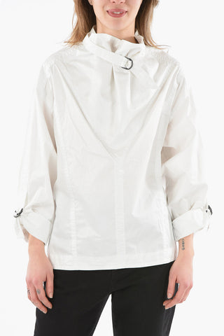 Cotton-poplin FIORNA Top with D-ring Belt at Neck