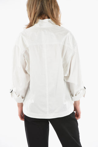 Cotton-poplin FIORNA Top with D-ring Belt at Neck