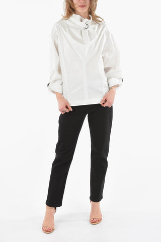 Cotton-poplin FIORNA Top with D-ring Belt at Neck