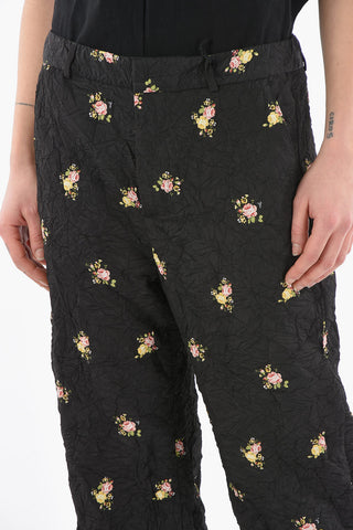 Straight-leg Wrinckled Effect Trousers with Floral Print