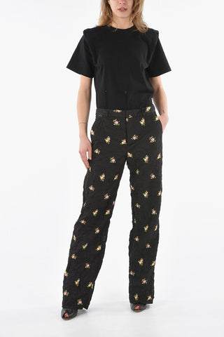 Straight-leg Wrinckled Effect Trousers with Floral Print