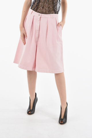 High Waisted Double-Pleat Denim Shorts
