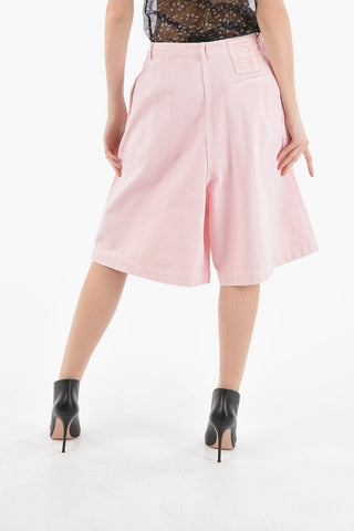 High Waisted Double-Pleat Denim Shorts