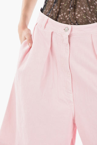 High Waisted Double-Pleat Denim Shorts