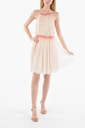 Halter Neck Pleated Silk Dress