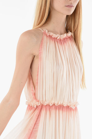 Halter Neck Pleated Silk Dress