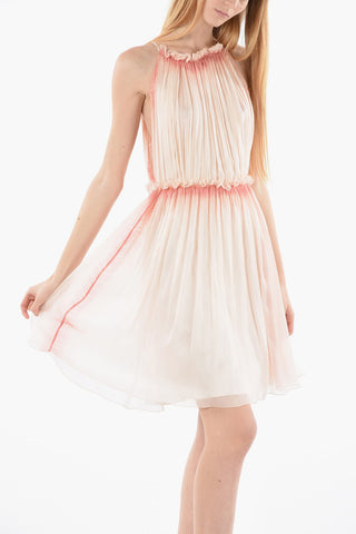Halter Neck Pleated Silk Dress