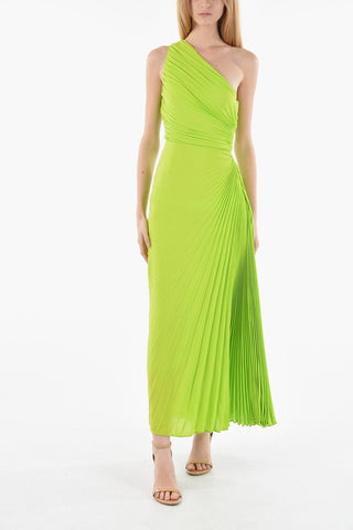 Pleated One Shoulder Silk Dress