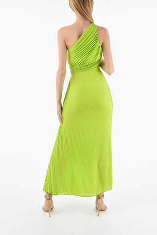 Pleated One Shoulder Silk Dress