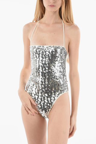 Sequined halterneck bodysuit