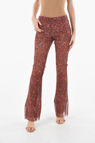 Pantaloni Bootcut a Costine con Motivo Floreale