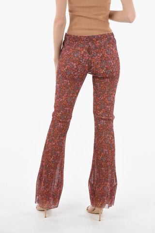Pantaloni Bootcut a Costine con Motivo Floreale