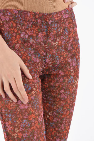 Pantaloni Bootcut a Costine con Motivo Floreale